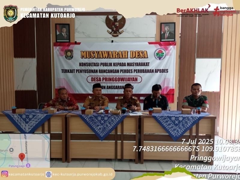 Camat Kutoarjo Hadiri Musdes Perubahan APBDes 2025 di Desa Pringgowijayan