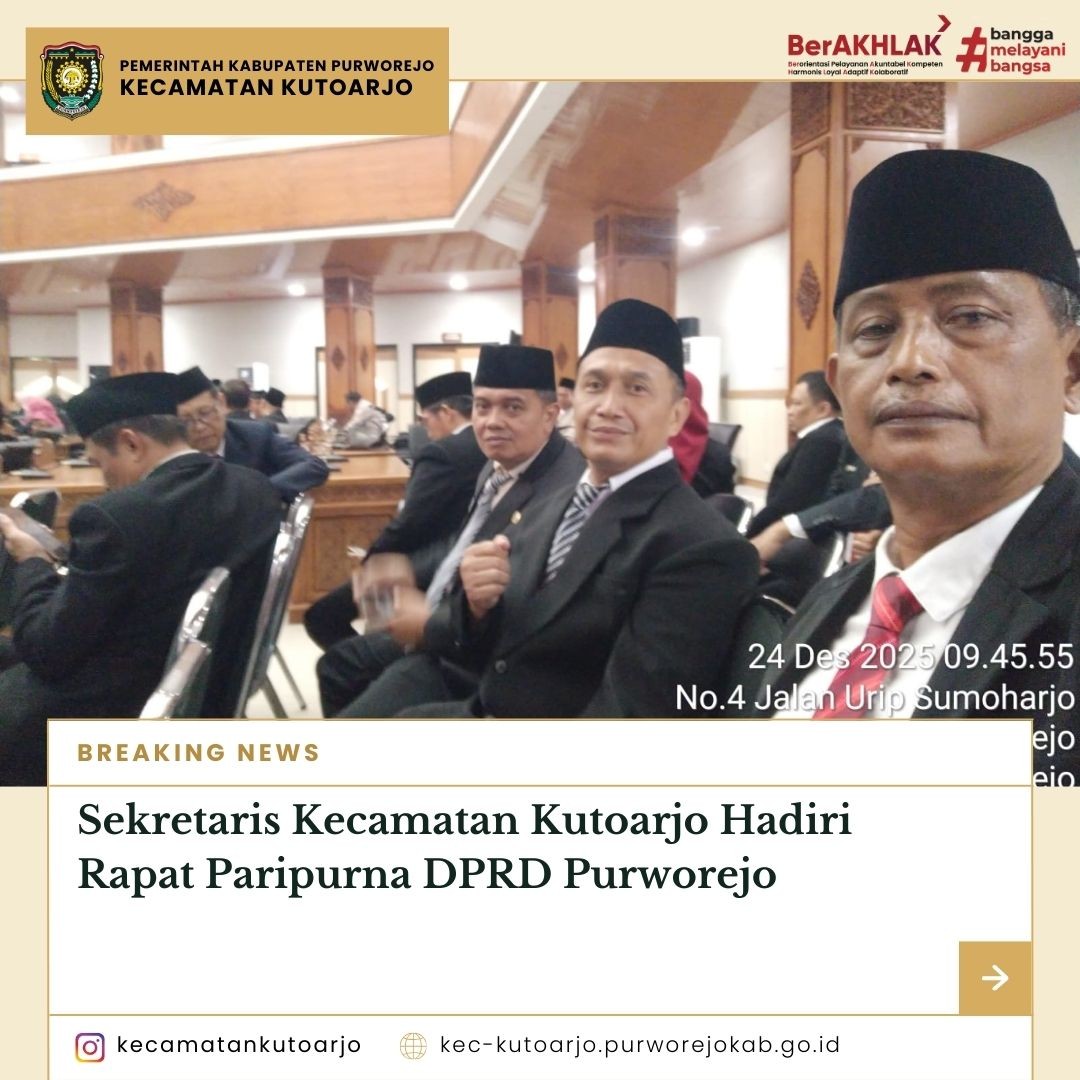 Sekretaris Kecamatan Kutoarjo Hadiri Rapat Paripurna DPRD Purworejo
