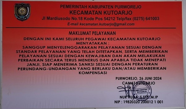 Maklumat Pelayanan Kecamatan Kutoarjo